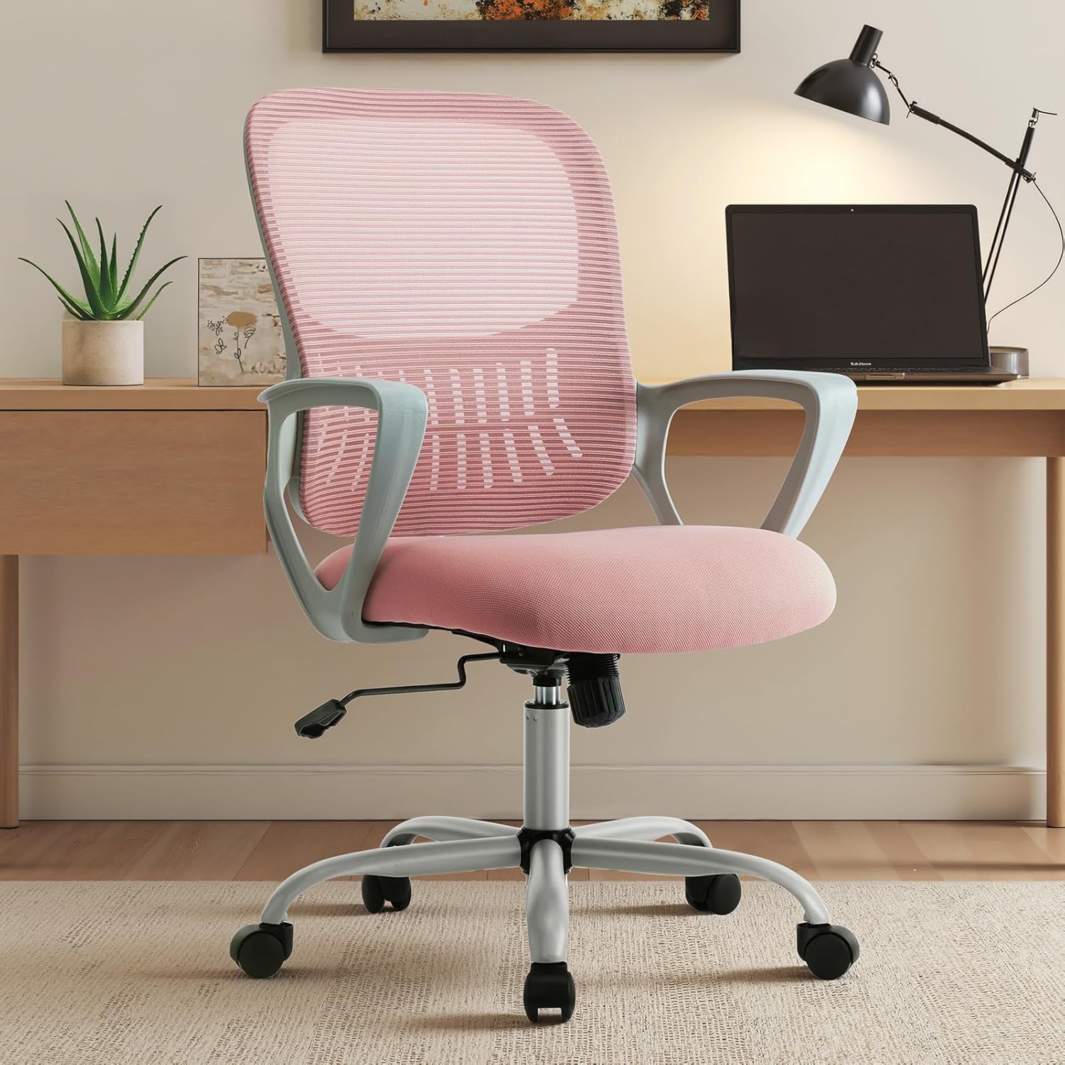 Home Office Managerial Executive Chair, Ergonomic Mesh Adjustable Swivel Mid-Back Chair with, Flip-up Arms, Comfortable Lumbar Support, Comfy Arms for Bedroom,Study,Student