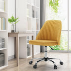 Armless Vanity Chair, Cute Comfy Home Office Desk Chair with Wheels, Modern Upholstered Task Computer Seat for Bedroom, Study, Makeup Vanity, Height Adjustable & Swivel, Yellow