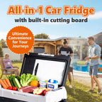 Portable Car Refrigerator, 53QT Dual-Zone Electric Cooler for Vehicles with Wheels & Cutting Board, -4?H-68?H Freezer Smart Control via Bluetooth, Battery Protection, 12/24V DC & 100-240V AC