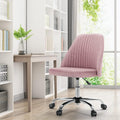 Armless Vanity Chair, Cute Comfy Home Office Desk Chair with Wheels, Modern Upholstered Task Computer Seat for Bedroom, Study, Makeup Vanity, Height Adjustable & Swivel Fit, Dusty Pink