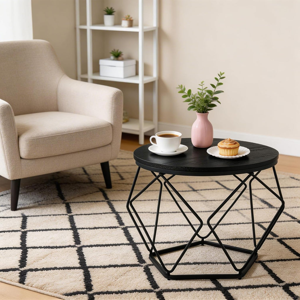 Modern Geometric Coffee Table Set of 2, Round Nesting Side Tables with Hidden Storage, Movable End Tables for Living Room Decor & Practical Use