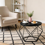 Modern Geometric Coffee Table Set of 2, Round Nesting Side Tables with Hidden Storage, Movable End Tables for Living Room Decor & Practical Use
