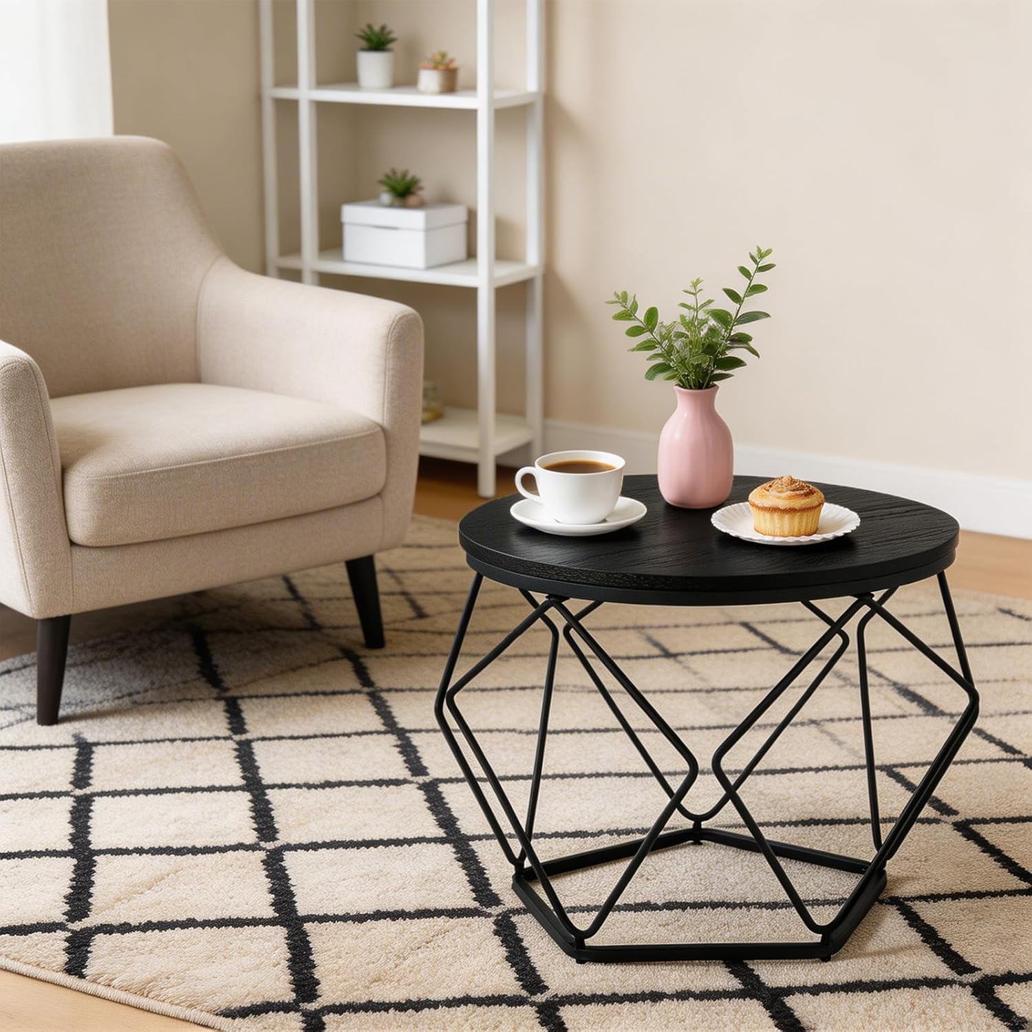 Modern Geometric Coffee Table Set of 2, Round Nesting Side Tables with Hidden Storage, Movable End Tables for Living Room Decor & Practical Use