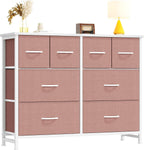 TV Stands for Living Room with 8 Drawers, Tall 8-Drawer Chest of Drawers with Raised Shelf, Storage Tower with Fabric Bins for Organization, Hallway Storage, Black