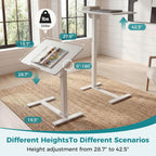 Mobile Standing Desk, Height-Adjustable Computer Cart with Pneumatic Lift, Portable Computer Workstation Cart for Bed, Couch, Office, Sofa, Brown