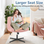 Criss Cross Chair No Wheels, Legged Office Desk Armless Chiar Wide Seat, Adjustable Swivel Teddy Fabric Task Vanity Chairs for Home Bedroom, Pink