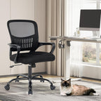 Home Office Managerial Executive Chair, Ergonomic Mesh Adjustable Swivel Mid-Back Computer Desk Chair with Comfortable Lumbar Support, Comfy Arms for Bedroom,Study
