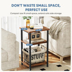 3 Tier End Table for Small Space, Side Sofa Tables Storage Shelf, Nightstand with Adjustable Feet for Living Room, Bedroom, Office, Set of 2, Rustic Brown