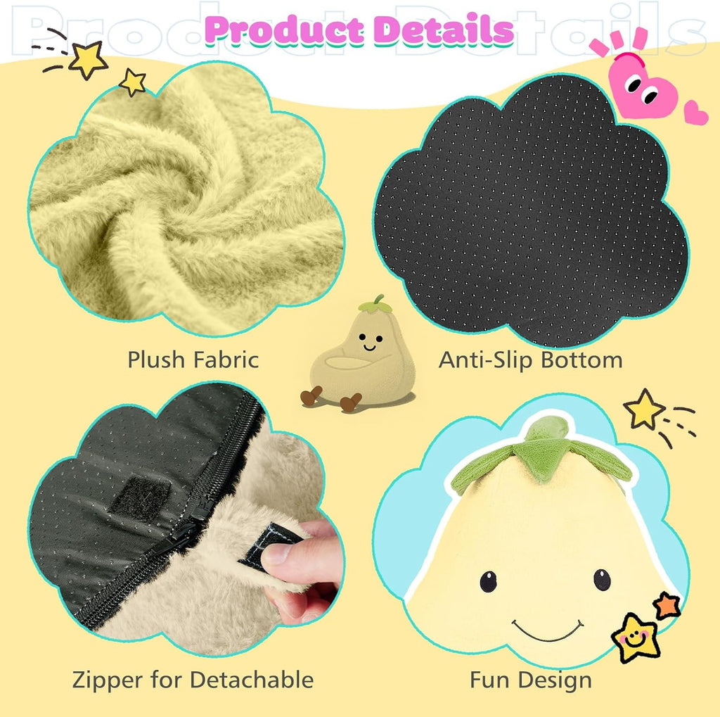 Kids Bean Bag Chair, Stuffed Toddler Couch with Faux Rabbit Fur Cover for Teens & Kids, Comfy Lazy Sofa Chair for Reader, Living Room, Bedroom, Aged 4-12 Years, 24 Inch, Yellow