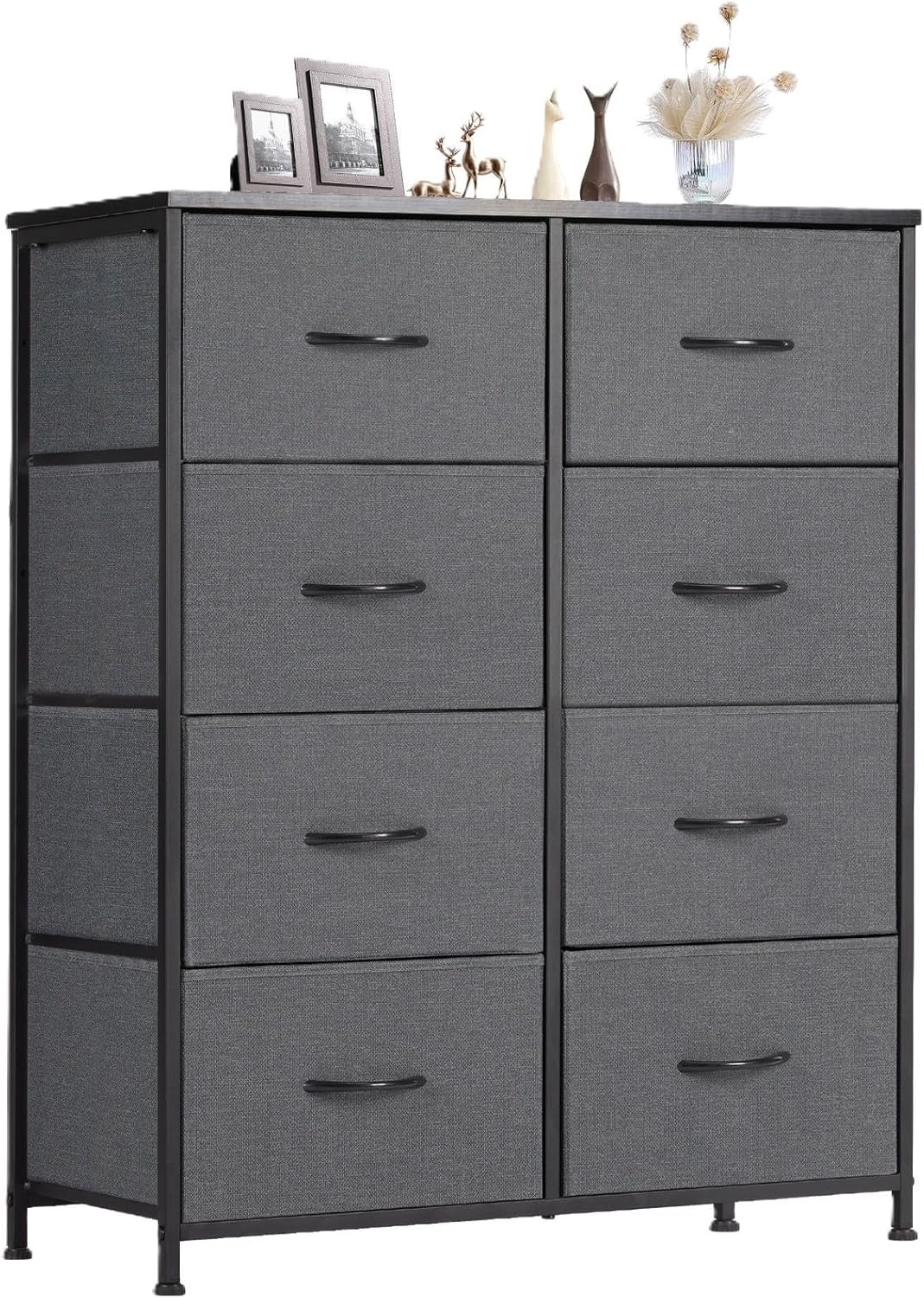 Dresser for Bedroom with 9 Storage Drawers, Large Fabric Storage Tower Organizer, Chest of Drawers with Metal Frame Wooden Top for Closet, Living Room, Entryway, Brown