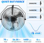 18 Inch Wall Mount Fan, 2600 CFM, 3-Speed High Velocity Fan, Vertical & Horizontal Adjustable Tilt for Industrial, Commercial, Warehouse, Greenhouse, Black