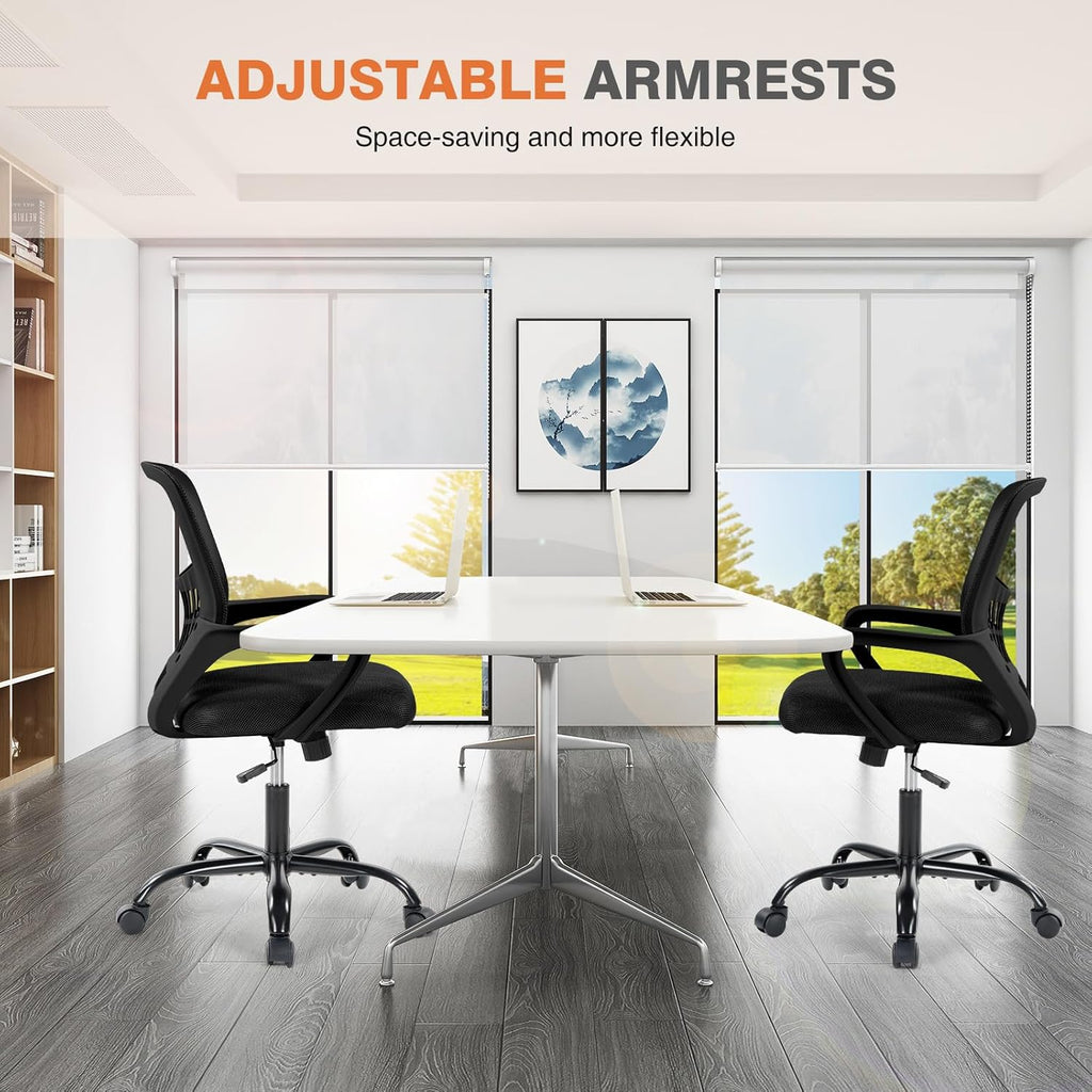 Home Office Managerial Executive Chair, Ergonomic Mesh Adjustable Swivel Mid-Back Computer Desk Chair with Comfortable Lumbar Support, Comfy Arms for Bedroom,Study