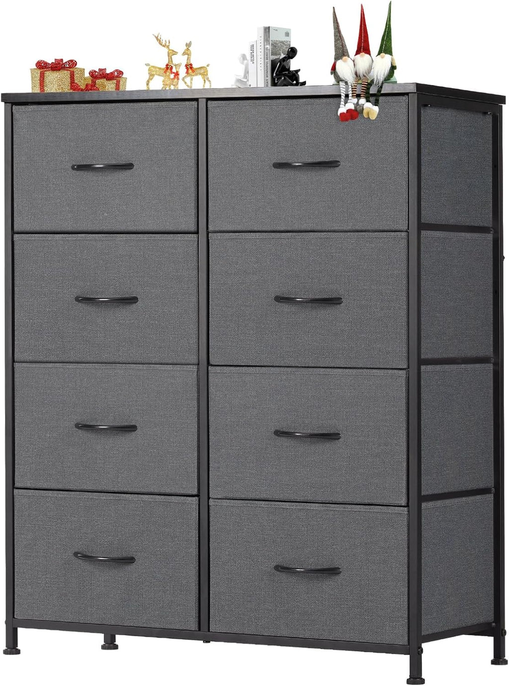 TV Stand, Dresser with 5 Fabric Storage Drawers, Media Console Featuring Open Shelf for TV, Compact Entertainment Unit for Bedroom, Living Space, or Dorm Organization, Grey