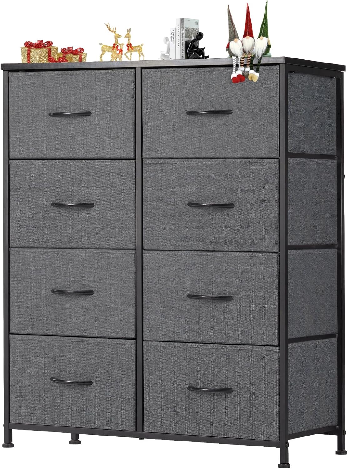 TV Stand, Dresser with 5 Fabric Storage Drawers, Media Console Featuring Open Shelf, Fabric Storage Cabinet with Charging Station, Compact Entertainment Unit for Bedroom, Living Room, White