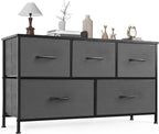 8 Drawer Dresser for Bedroom, Wide Fabric Storage Tower with Wooden Top and Metal Frame, Closet Chest Organizer Furniture, Living Room Hallway, Black