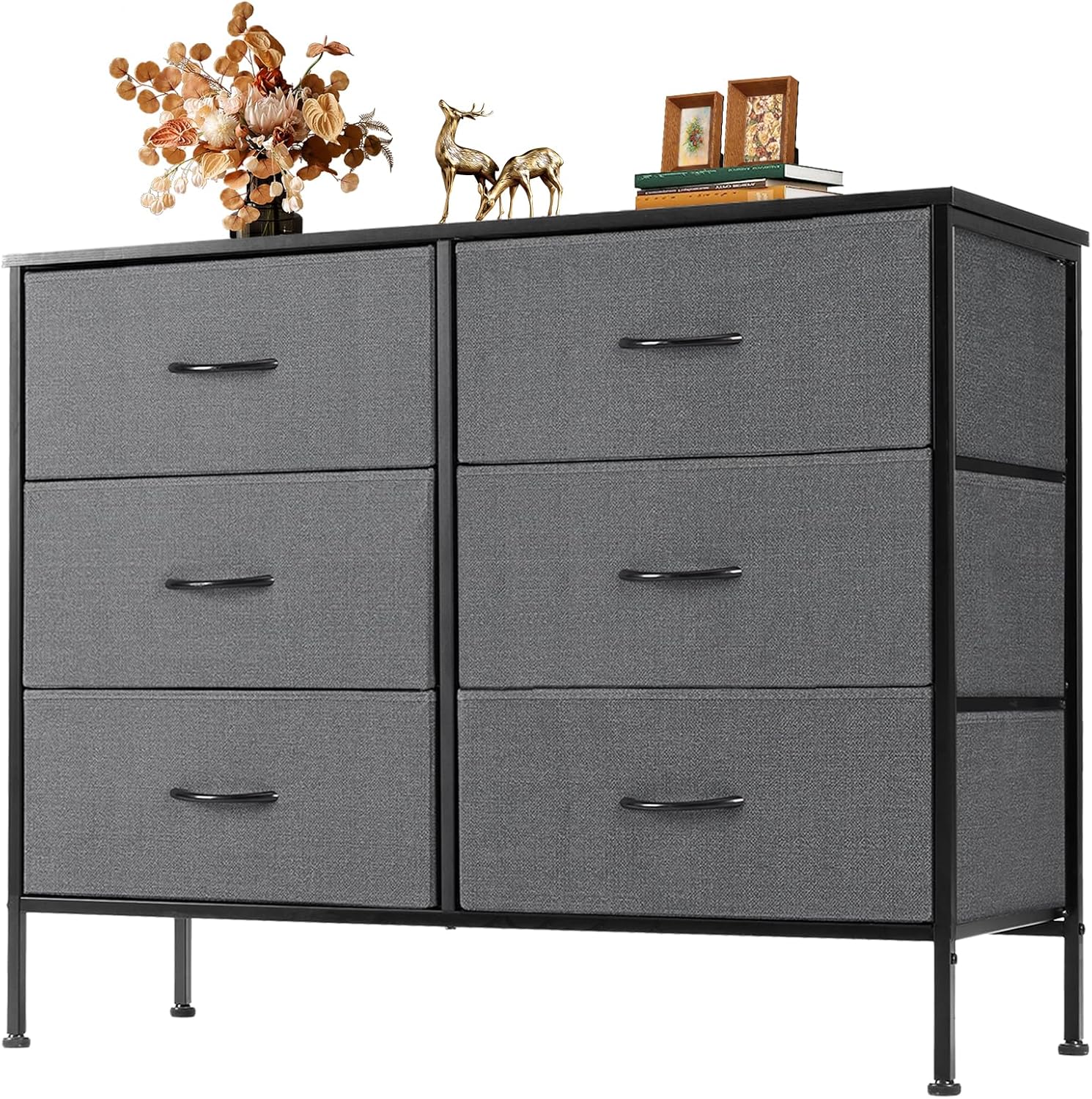 8 Drawer Storage Dresser with Wood Top - Wide Fabric Chest Organizer for Bedroom, Closet, Living Room,Tower Cabinet, TV Stand, Hallway Entryway Furniture,Grey