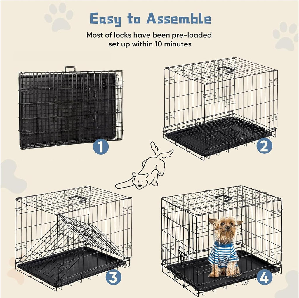 Dog Crate, 24 Inch Small Single Door Dog Cage with Plastic Leak-Proof Pan Tray, Folding Metal Wire Pet Kennel for Indoor, Outdoor, Travel