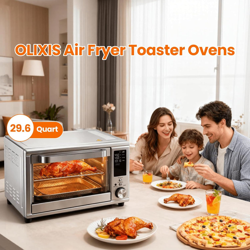 Air Fryer Toaster Oven Combo Extra Large with Smart Probe, 29.6QT Oven Countertop 12 Functions in 1, 7 Accessories Included, Stainless, Up to 450??F