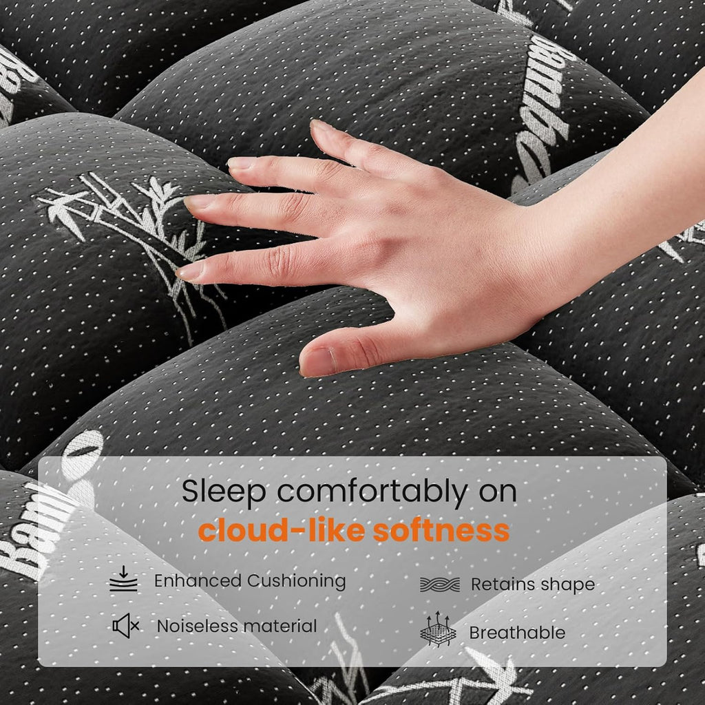 Ultra Soft Mattress Topper Twin Size - Viscose Made from Bamboo Pillow Top Mattress Pad for Breathable Cooling & Back Pain Relief, Deep Pocket Comfort Bed Topper, Black