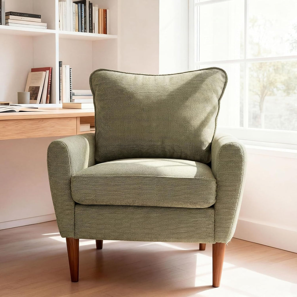 Comfy Accent Chair for Living Room Bedroom and Waiting Room, Upholstered Mid-Century Reading Chair with Pillow and Solid Wood Legs, Wide Singe Modern Lounge Sofa (Gray, 2 Pack)