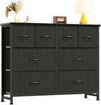 TV Stand, Dresser with 8 Fabric Drawers, Spacious Storage Tower for Closet, TV Stand with Wood Top and Mental Frame, Storage Unit for Living Rooms, Bedroom and Entryway, Brown