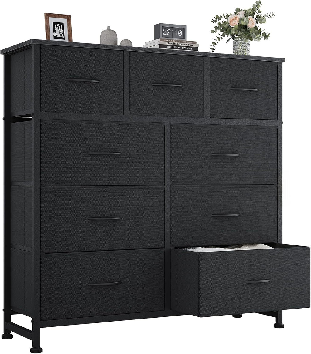 8 Drawer Storage Dresser with Wood Top - Wide Fabric Chest Organizer for Bedroom, Closet, Living Room,Tower Cabinet, TV Stand, Hallway Entryway Furniture,Grey