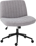 Criss Cross Chair with Wheels Wide Cross Legged Office Desk Vanity Chair Comfy Fabric Armless Adjustable Swivel for Home Computer Task PU Black