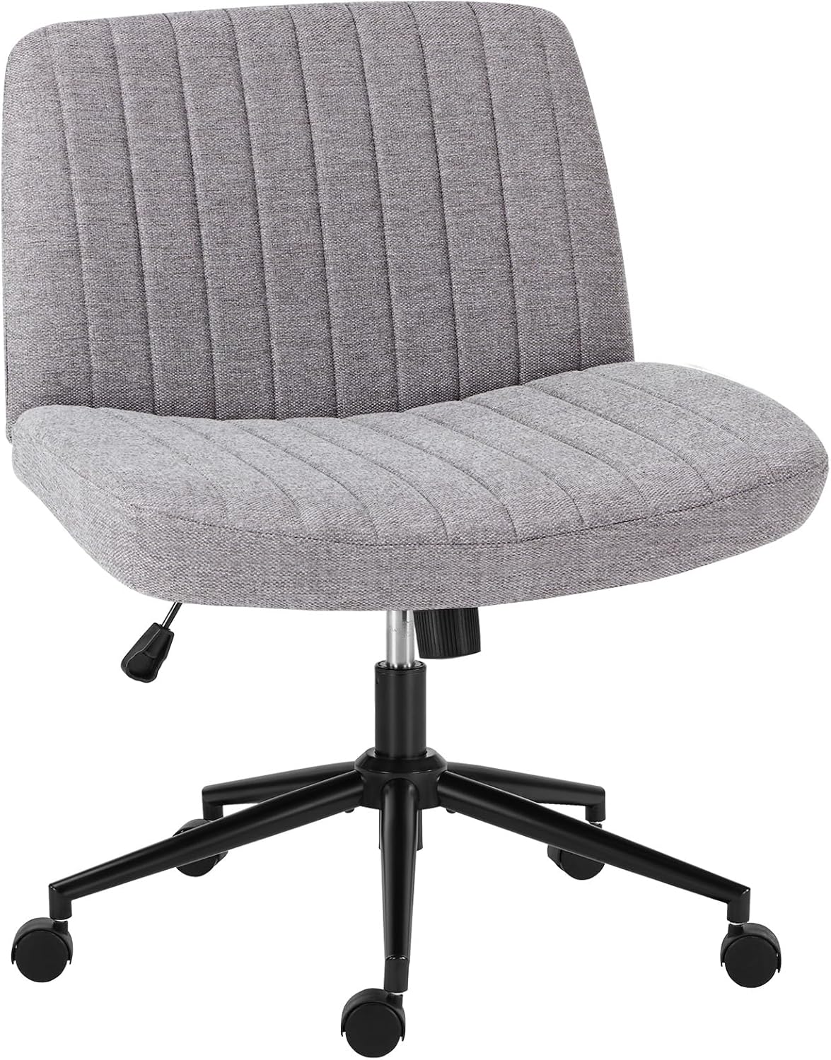 Criss Cross Chair with Wheels Wide Cross Legged Office Desk Vanity Chair Comfy Fabric Armless Adjustable Swivel for Home Computer Task PU Black