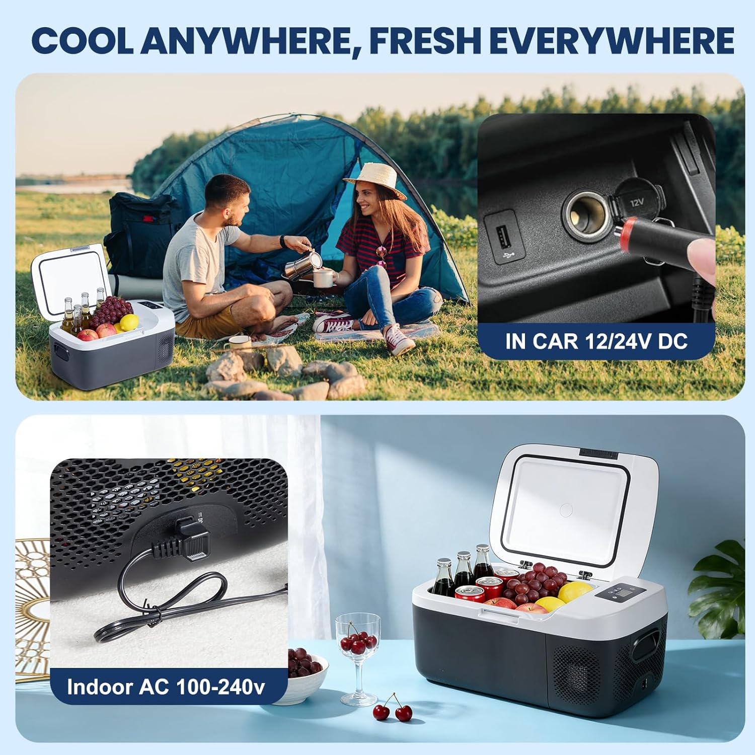 Portable Car Refrigerator, 17QT Single-Zone Electric Cooler for Vehicles, -4?H-68?H Freezer Smart Control via Bluetooth with Car Battery Protection, Child Lock, 12/24V DC & 100-240V AC Powered