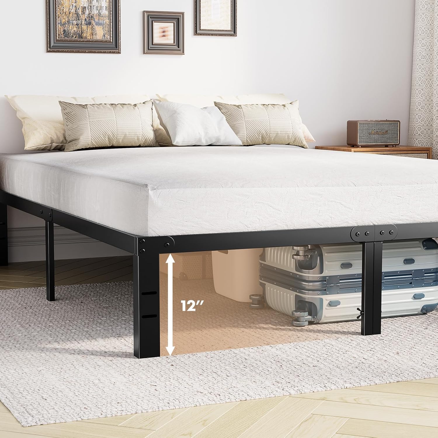King Size Bed Frame - Metal Platform Bed Frames Mattress Foundation with Steel Slat Support, No Box Spring Needed, Storage Space Under Base, Easy Assembly, Black