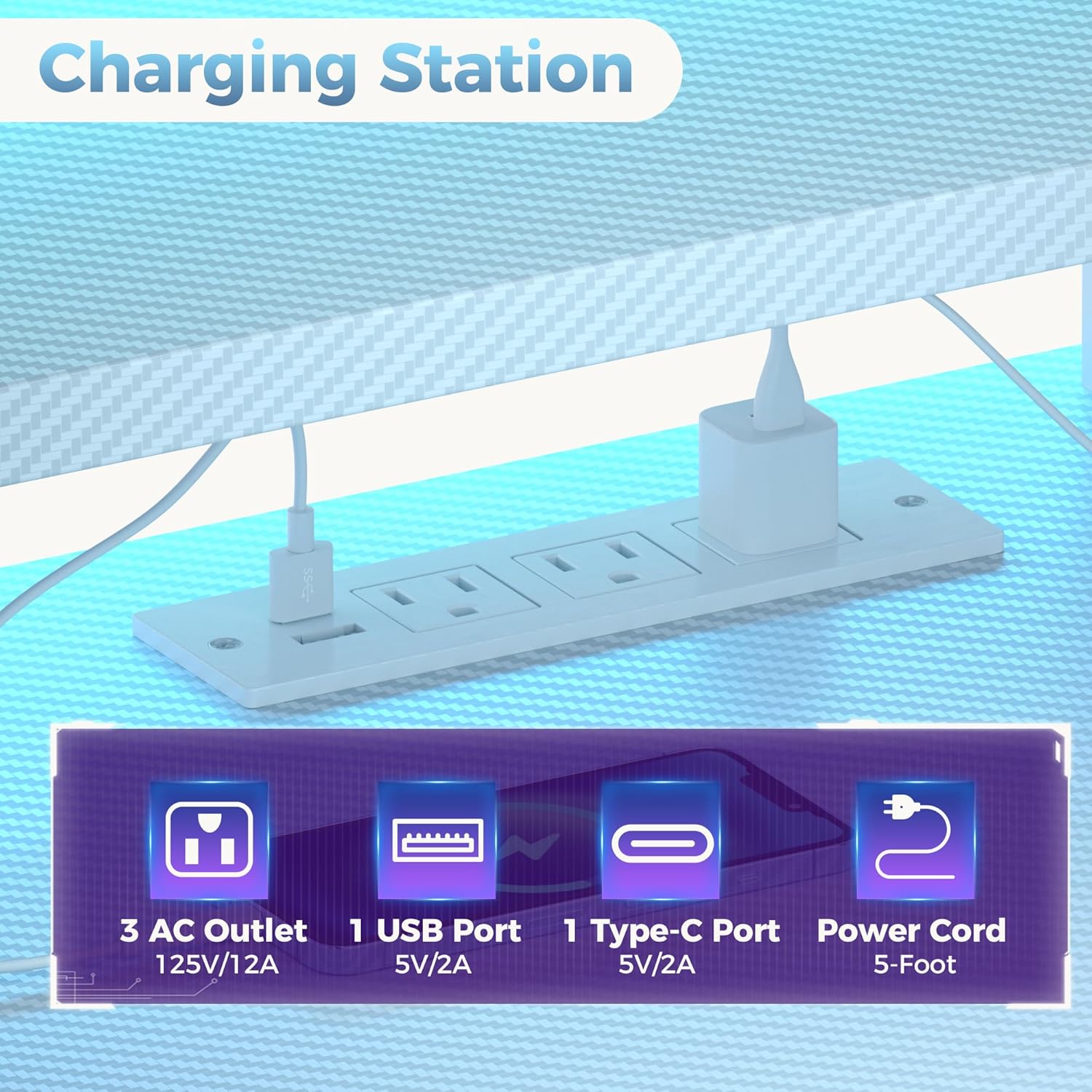 L Shaped Gaming Desk with Shelves Storage Drawers 52'', White Computer Desks with LED Lights Power Outlets, Office Wood Table with PC Stand Cable Management for Bedroom Dual Monitor Streaming
