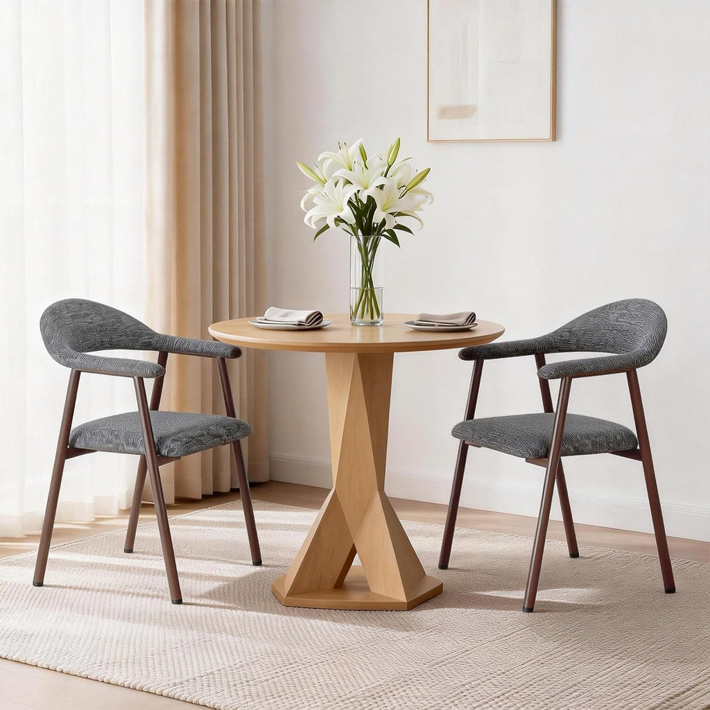 Dining Chairs Set of 2, Linen Fabric Upholstered Kitchen Side Chairs with Curved Backrest & Metal Legs, Modern Farmhouse Accent Chairs for Dining Room Kitchen Living Room Cafe, Gray