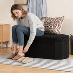 43 inches Folding Storage Ottoman Bench, Oval Round Ottoman End of Bed Foot Rest Bench Stool with Cushion, Storage Chest for Bedroom, Living Room, Entryway, Black