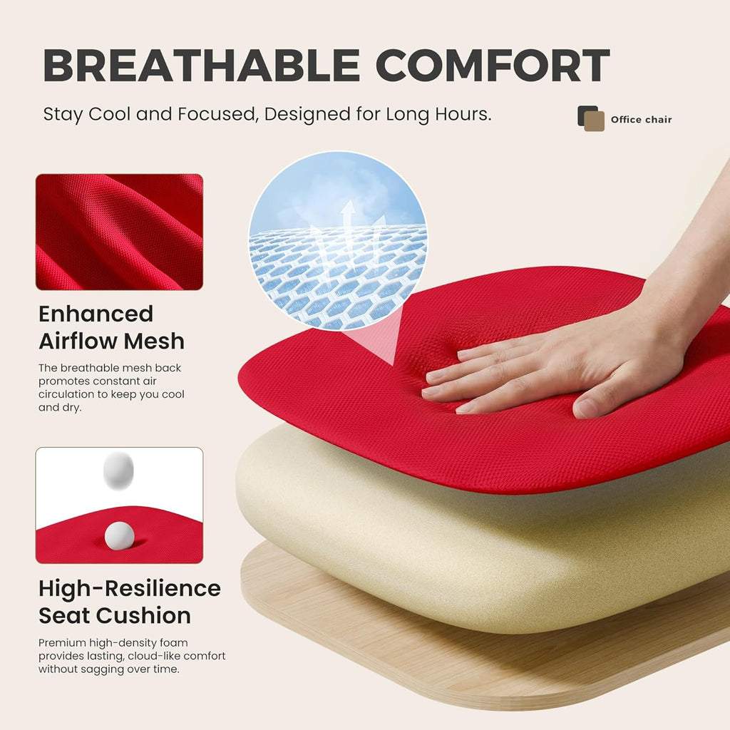 Office Desk Chair - Ergonomic Mid Back with Lumbar Support & Rocking Mode, Height Adjustable with Fixed Armrest, for Home, Computer, Gaming, Conference, Meeting Room, 360?? Swivel, Red, 2 Pack