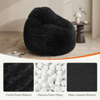 Bean Bag Chair, 39 Inch Bean Bags for Adults and Kids, Chair with Memory Foam Filled, Bean Bag Couch with Backrest and Armrests, Comfy Sofa for Living Room, Bedroom and Dorm, Black