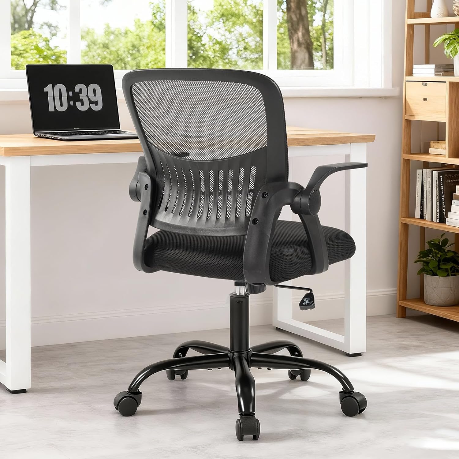 Home Office Managerial Executive Chair, Ergonomic Mesh Adjustable Swivel Mid-Back Chair with, Flip-up Arms, Comfortable Lumbar Support, Comfy Arms for Bedroom,Study,Student