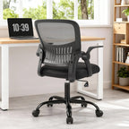 Home Office Managerial Executive Chair, Ergonomic Mesh Adjustable Swivel Mid-Back Chair with, Flip-up Arms, Comfortable Lumbar Support, Comfy Arms for Bedroom,Study,Student, Grey