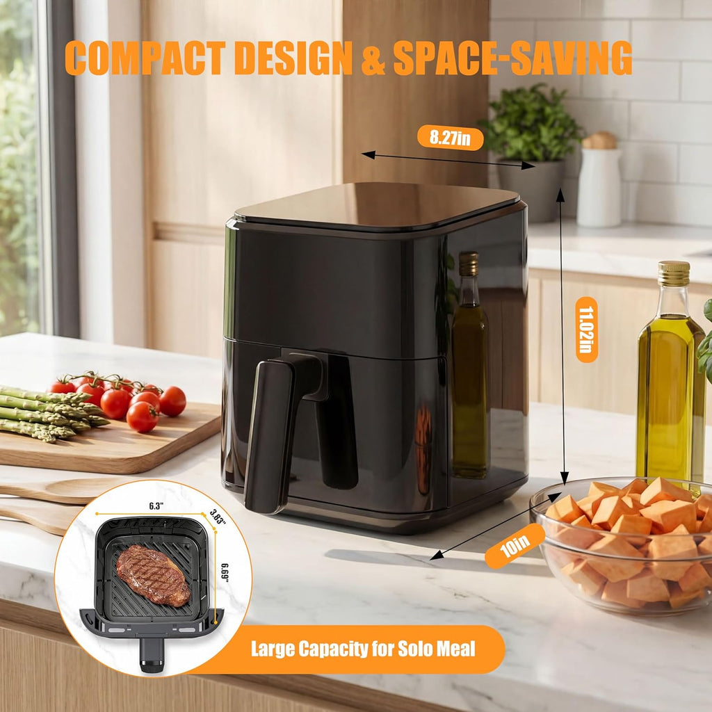 Air Fryer, Compact Digital 3 Qt Airfryer with Auto Shut-Off, Quick & Easy Meals in Minutes with Nonstick & Dishwasher Safe Basket, Ideal for Small Spaces