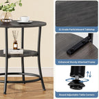 Side Round Table for Living Room, 2-Tier Accent End Table with Storage Shelf,Sturdy Metal Frame Nightstand for Small Space, Round Bedside, Grey Wood Grain