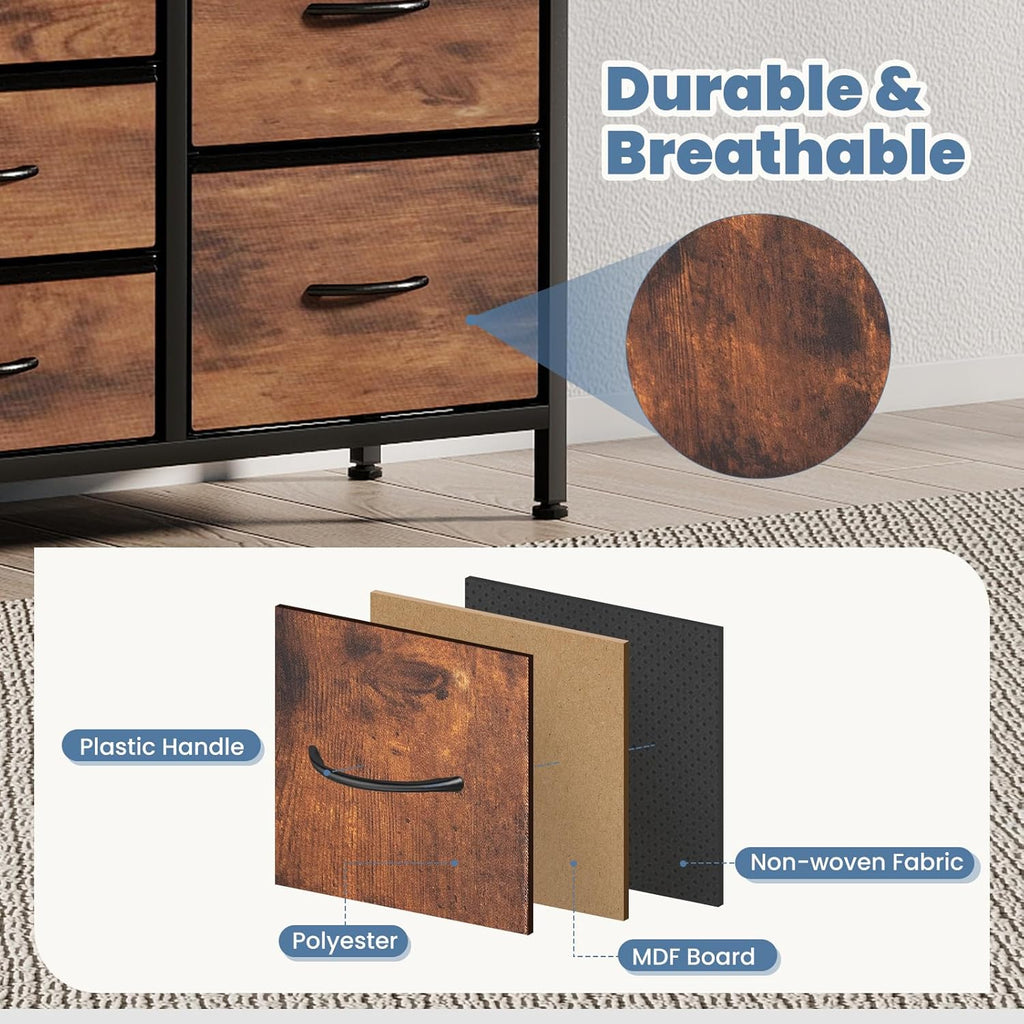 TV Stand 7 Drawer Dresser for Bedroom with Storage TV Stands for Living Room Grey, Farmhouse Entertainment Center Media Console Table with Metal Frame Adjustable Feet