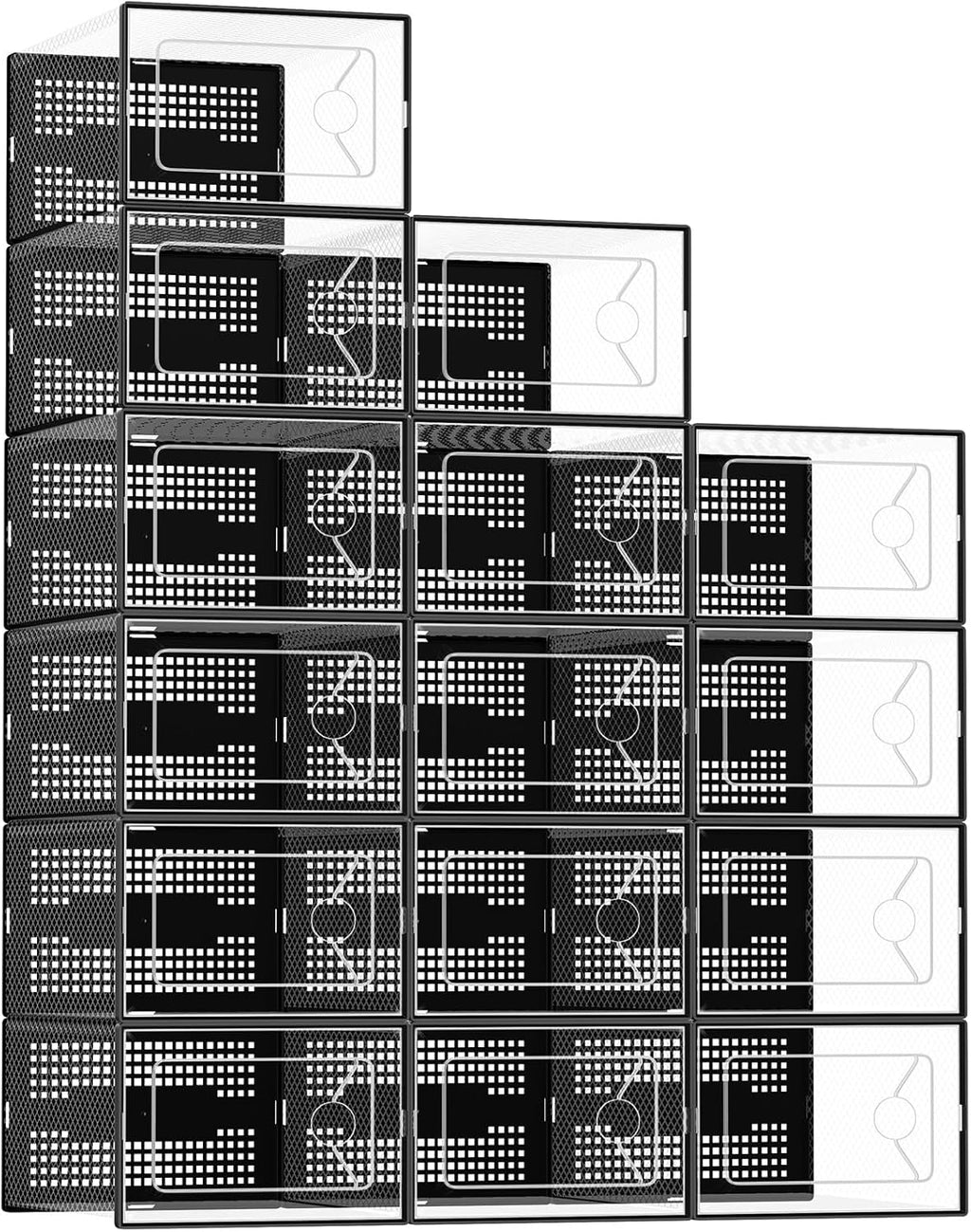 Shoe Storage Boxes, 12-Pack Stackable Clear Shoe Containers with Lids, Display Sneaker Case Organizer for Closet, Under Bed, Entryway,White (Fit Size 11)