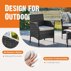 Patio Furniture Set 4 Pieces, Outdoor Furniture with Soft Cushion and Glass Table, All Weather Manual Weaving Wicker Rattan Patio Chairs for Garden, Terrace, Porch, Lawns,Black