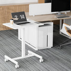 Small Standing Desk with Locking Wheels, Mobile Portable Rolling Laptop PC Table, Adjustable Height Computer Workstation for Home Office, 19 Inch, White