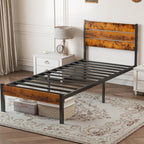Twin Size Metal Platform Bed Frame - Mattress Foundation with Headboard and and Footboard, No Box Spring Needed with 700LBS Sturdy Wooden Slats Support, Noise Free, Easy Assembly