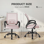 Office Desk Chair - Ergonomic Mid Back with Lumbar Support & Rocking Mode, Height Adjustable with Fixed Armrest, for Home, Computer, Gaming, Conference, Meeting Room, 360?? Swivel, Pink, 2 Pack