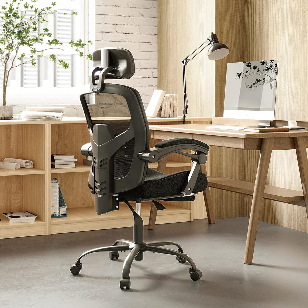 Home Office Desk Chair with Footrest, High-Back Mesh Rolling Swivel Reclining Chairs with Wheels, Comfortable Headrest, Lumbar Support, Comfy Arms for Home, Office, Gaming, Elegant Green