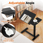 Small Standing Desk Rolling Table Adjustable Height, Laptop Mobile Stand with Wheels, Portable Computer Workstation with Tiltable Desktop for Teacher Classroom Home Office, Black