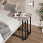 C Tables Counch That Slide Under Set of 2, Bed Side Table Tray Sofa Portable Rolling with Wheels Metal Frame, Wood Stand for Living Room Entryway Small Space Bedroom, Grey