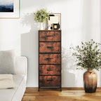 TV Stand Dresser with 5 Fabric Storage Drawers, Media Console Featuring Open Shelf for 45 inch TV, Compact Entertainment Unit for Bedroom, Living Space, or Dorm Organization, Oak