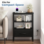 Nightstands Set of 2 with Charging Station, Bedside Table with USB Ports & Type-C, 2 Fabric Drawers Night Stand with Open Shelf, Compact End Table for Bedroom, Rustic Brown